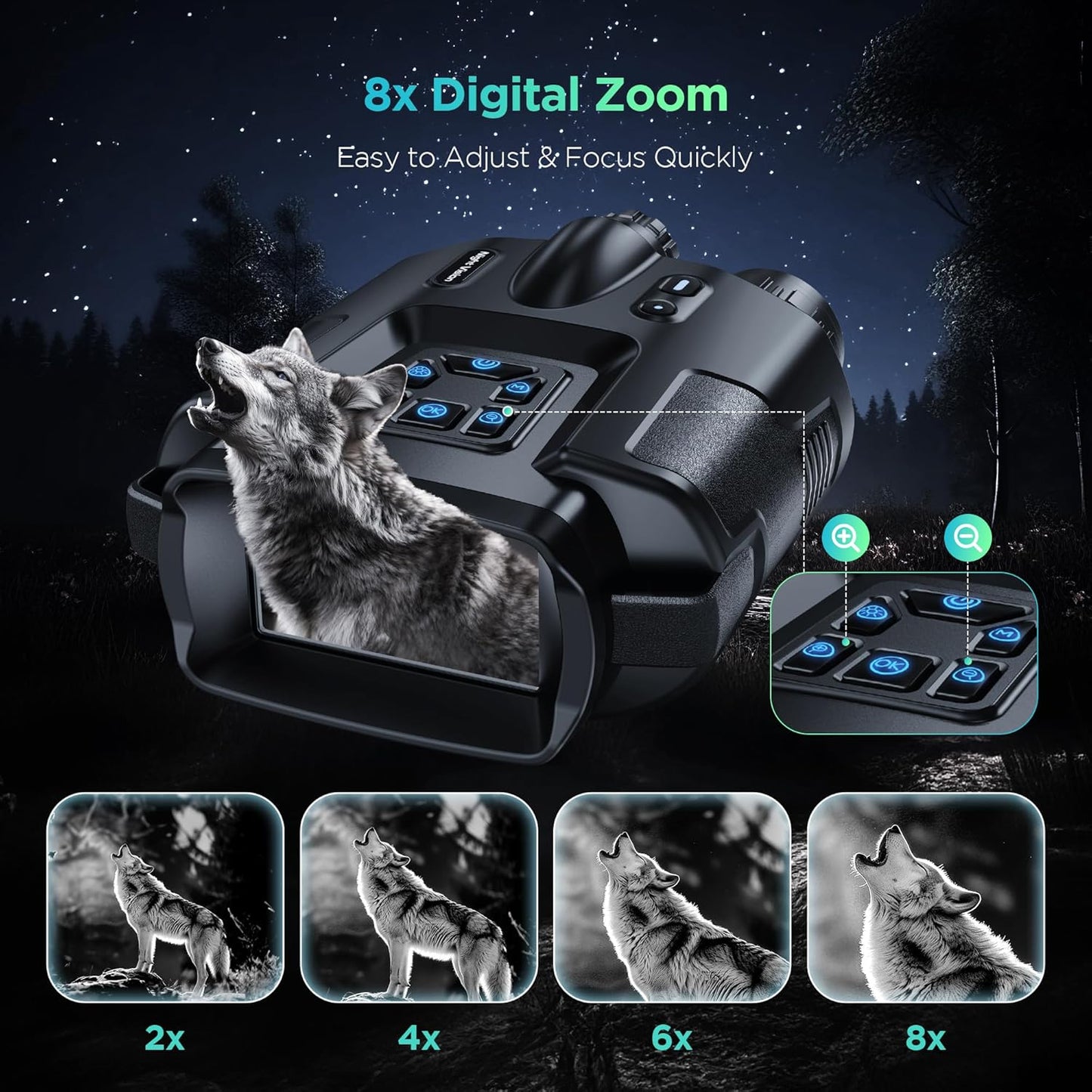 4K Night Vision Goggles for Adults, 2000FT Infrared Night Vision Binoculars with 64GB Card, Tactical Light, 8X Digital Zoom