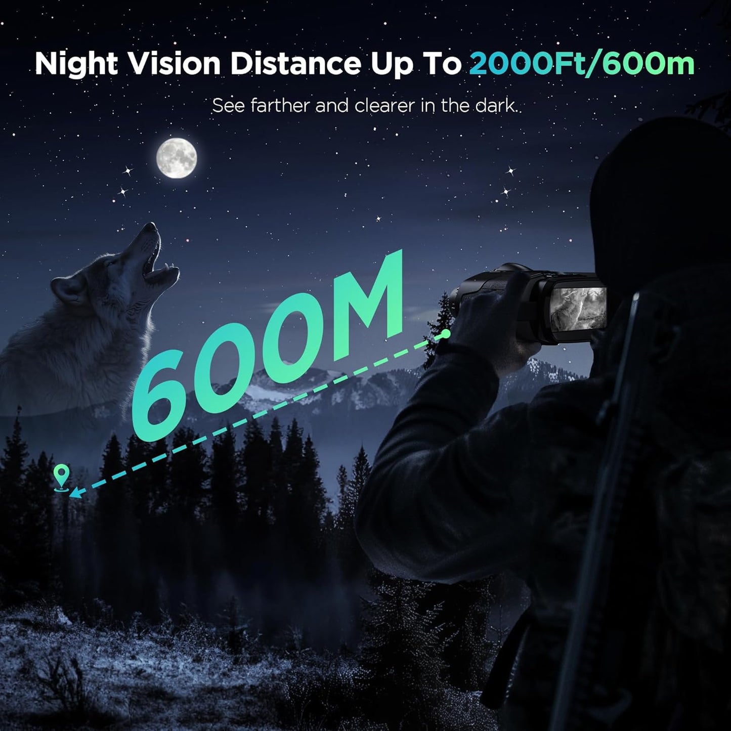 4K Night Vision Goggles for Adults, 2000FT Infrared Night Vision Binoculars with 64GB Card, Tactical Light, 8X Digital Zoom
