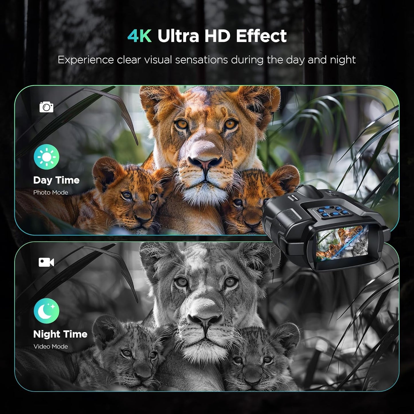 4K Night Vision Goggles for Adults, 2000FT Infrared Night Vision Binoculars with 64GB Card, Tactical Light, 8X Digital Zoom